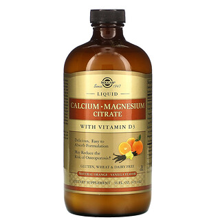 Solgar, Liquid Calcium Magnesium Citrate with Vitamin D3, Natural Orange Vanilla, 16 fl oz (473 ml)