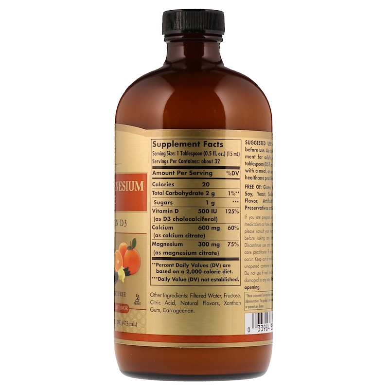 Solgar, Liquid Calcium Magnesium Citrate with Vitamin D3, Natural