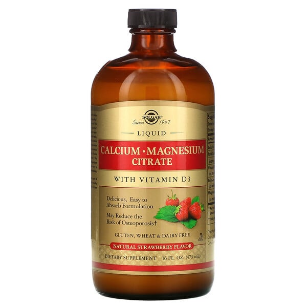 Solgar, Liquid Calcium Magnesium Citrate with Vitamin D3, Natural Strawberry, 16 fl oz (473 ml)