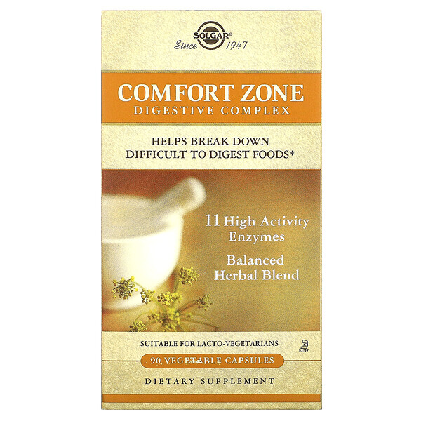 Solgar‏, Comfort Zone, קומפלקס למערכת העיכול, 90 כמוסות צמחיות