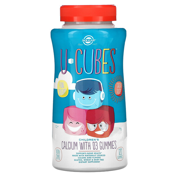 Solgar, U-Cubes, Calcium mit D3 für Kinder, Erdbeere, 120 Fruchtgummis