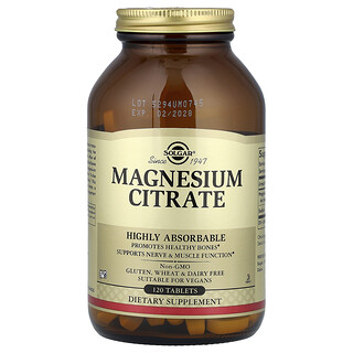 Solgar, Magnesiumsitrat, 120 tabletter (200 mg per tablett)