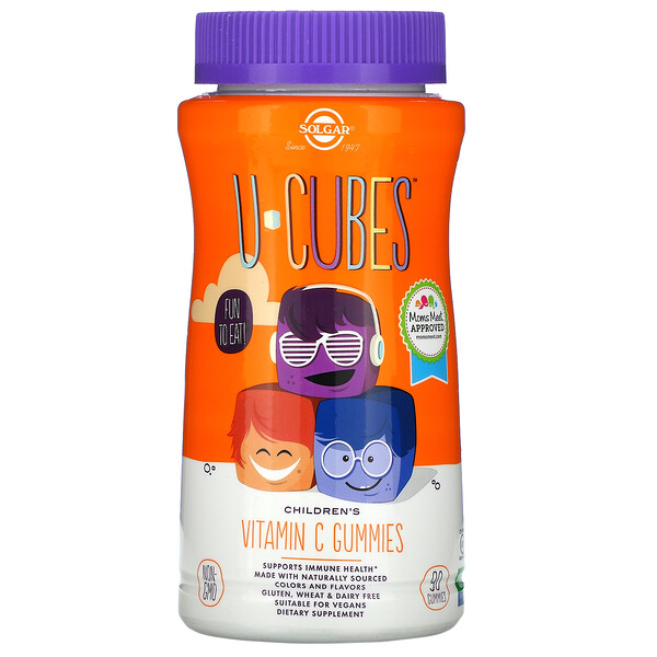 Solgar, UCubes, Children's Vitamin C Gummies, Orange & Strawberry, 90 Gummies iHerb