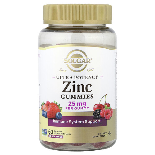 Solgar Ultra Potency Zinc Gummies, Mixed Fruit, 25 mg, 60 Gummies