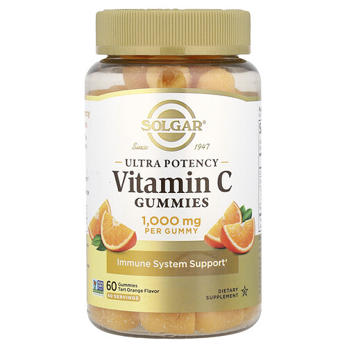 Solgar Ultra Potency Vitamin C Gummies, Tart Orange, 1,000 mg, 60 Gummies