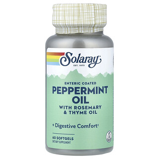 Solaray, Pepermuntolie met rozemarijn- en tijmolie, maagsapresistente coating, 60 softgels