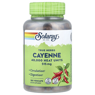 Solaray, True Herbs, Cayena, 515 mg, 180 cápsulas vegetales