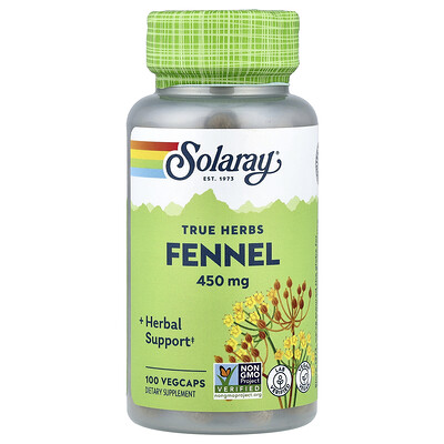 Product Image for Solaray, True Herbs, Fennel, 450 mg, 100 VegCaps