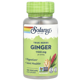 Solaray, True Herbs, Jengibre, 100 cápsulas vegetales (550 mg por cápsula)