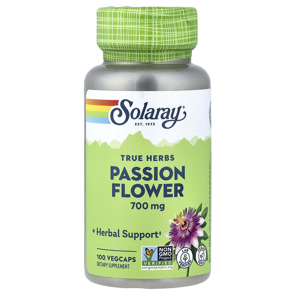 Solaray True Herbs, Passion Flower, 100 VegCaps (350 mg per VegCap)