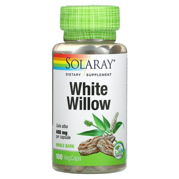 Solaray, ива белая, 400 мг, 100 растительных капсул