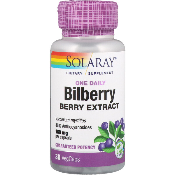 Solaray, One Daily Bilberry Berry Extract, 160 mg, 30 VegCaps iHerb