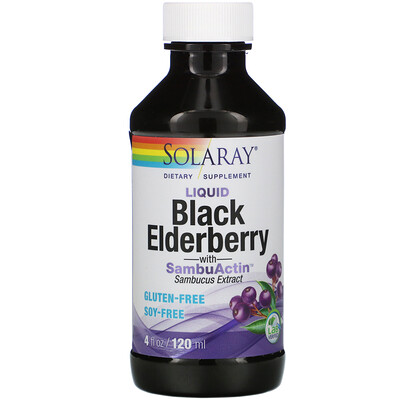 Solaray Liquid Black Elderberry Extract with SambuActin, 4 oz (120 ml)