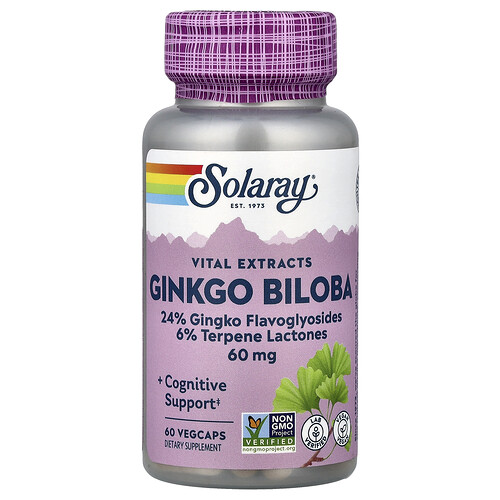 Solaray Vital Extracts, Ginkgo Biloba, 60 mg, 60 VegCaps