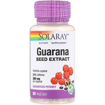Solaray Экстракт семян гуараны, 200 мг, 60 растительных капсул