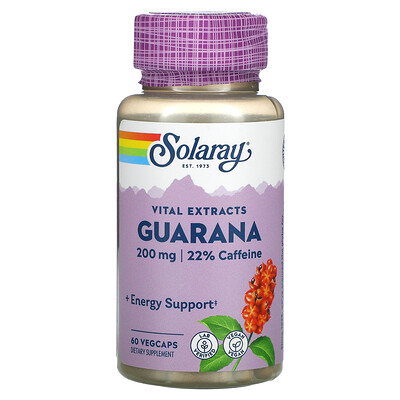 

Solaray Экстракт семян гуараны, 200 мг, 60 растительных капсул
