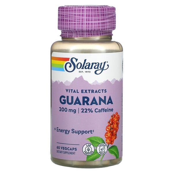 Экстракт семян гуараны, 200 мг, 60 растительных капсул