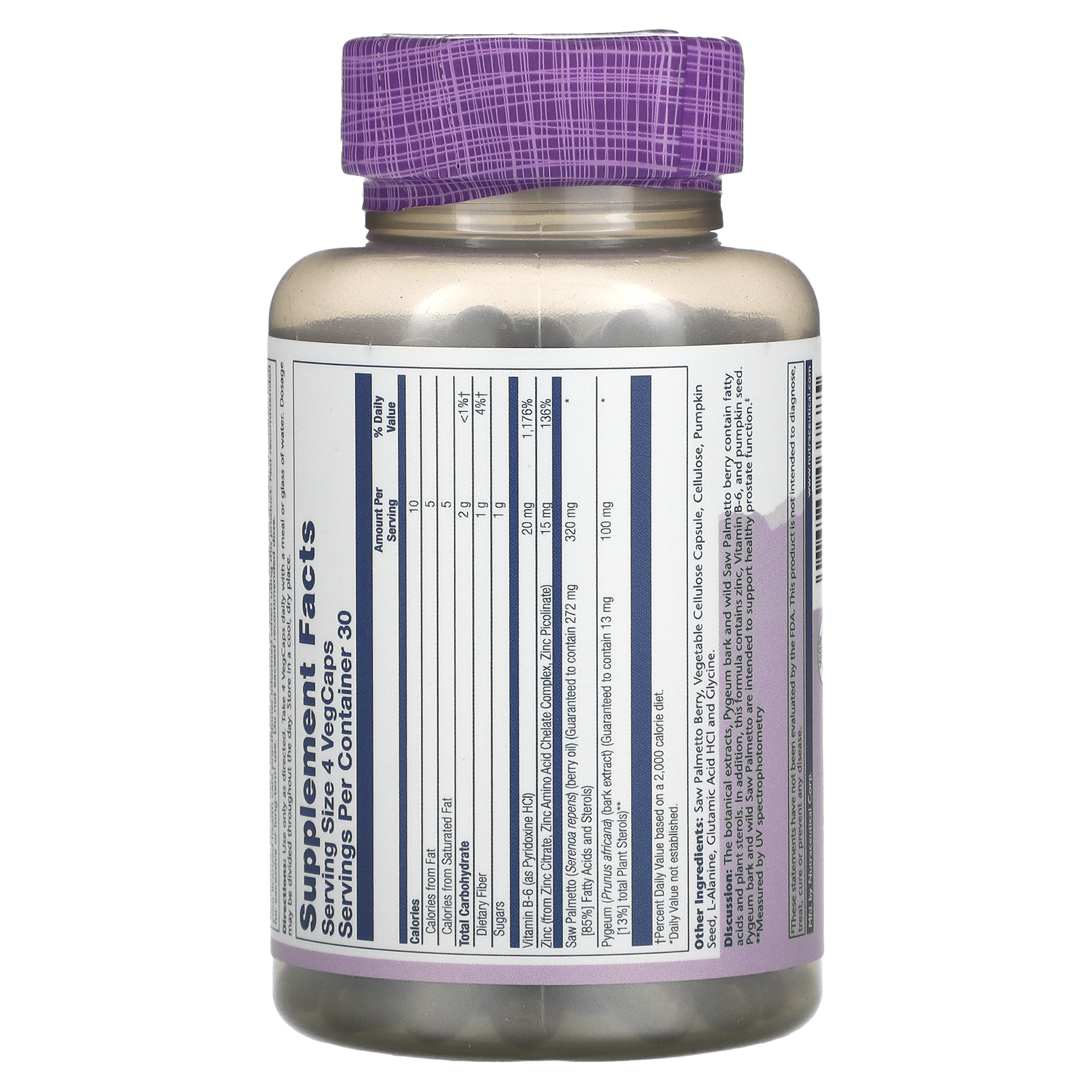 Solaray, Saw Palmetto & Pygeum with Zinc, 120 VegCaps