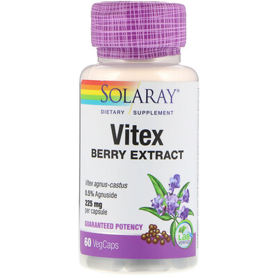 Solaray Экстракт ягод витекса, 225 мг, 60 капсул с оболочкой из ингредиентов растительного происхождения