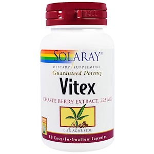 Solaray, Витэкс, экстракт витекса, 225 мг, 60 легкопроглатываемых капсул