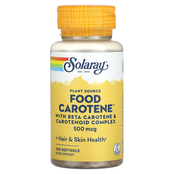 Solaray‏, Plant Source, Food Carotene with Beta Carotene & Carotenoid Complex, 500 mcg, 100 Softgels