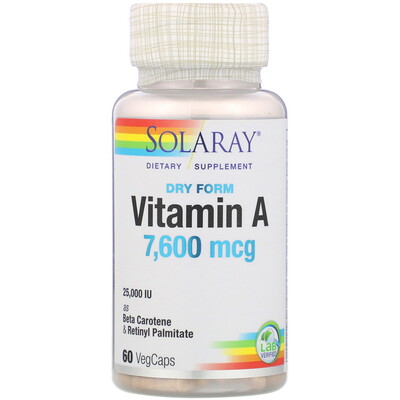 Solaray Dry Form Vitamin A, 7,600 mcg, 60 VegCaps