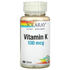 Solaray, Vitamin K, 100 mcg, 100 Tablets