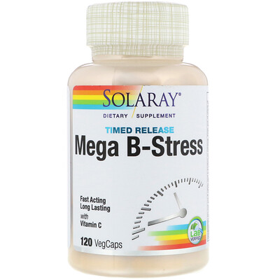 Solaray Mega B-Stress, 120 капсул пролонгированного действия с оболочкой из ингредиентов растительного происхождения