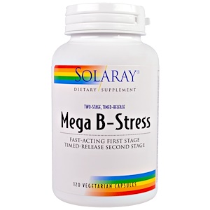 Solaray, Mega B-Stress, двухэтапный, пролонгированное время, 120 вегетарианских капсул