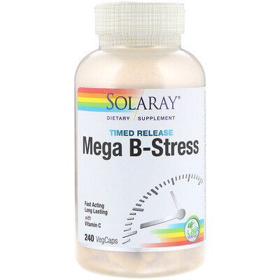 Solaray Mega B-Stress, с медленным высвобождением, 240 веганских капсул