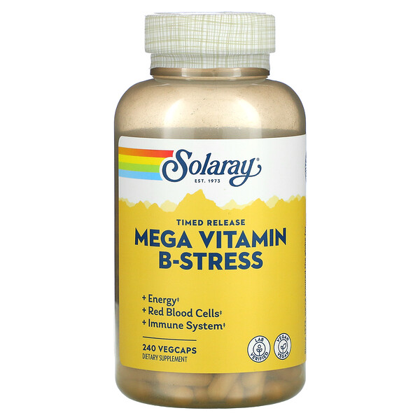 Solaray‏, Mega B-Stress، تأثير تدريجي، 240 كبسولة نباتية