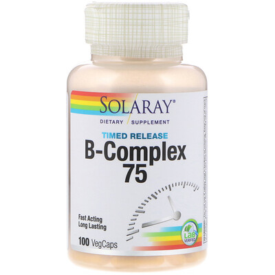 Solaray Комплекс с витаминами группы B - B-Complex 75, два этапа, замедленное высвобождение, 100 вегкапсул