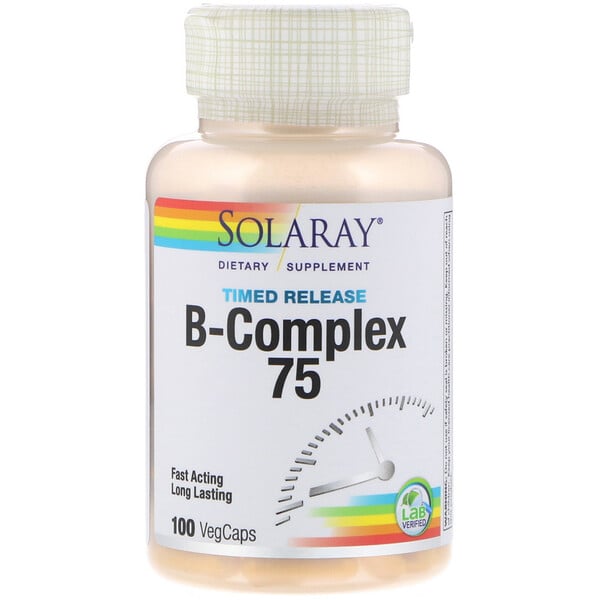 Solaray‏, B-Complex 75، مرحلتين، 100 كبسولة نباتية بطيئة الإطلاق