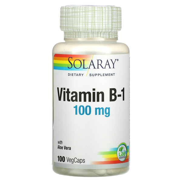 Витамин B-1 с алоэ вера, 100 мг, 100 капсул на растительной основе