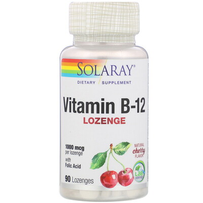 Solaray Vitamin B-12, Natural Cherry Flavor, 1,000 mcg, 90 Lozenges