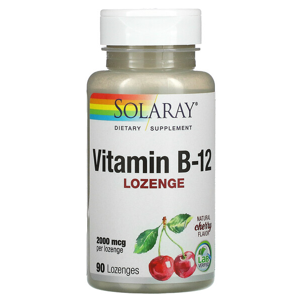 비타민B-12, 천연 체리 향, 무설탕, 2000mcg, 설하정 사탕 90개입