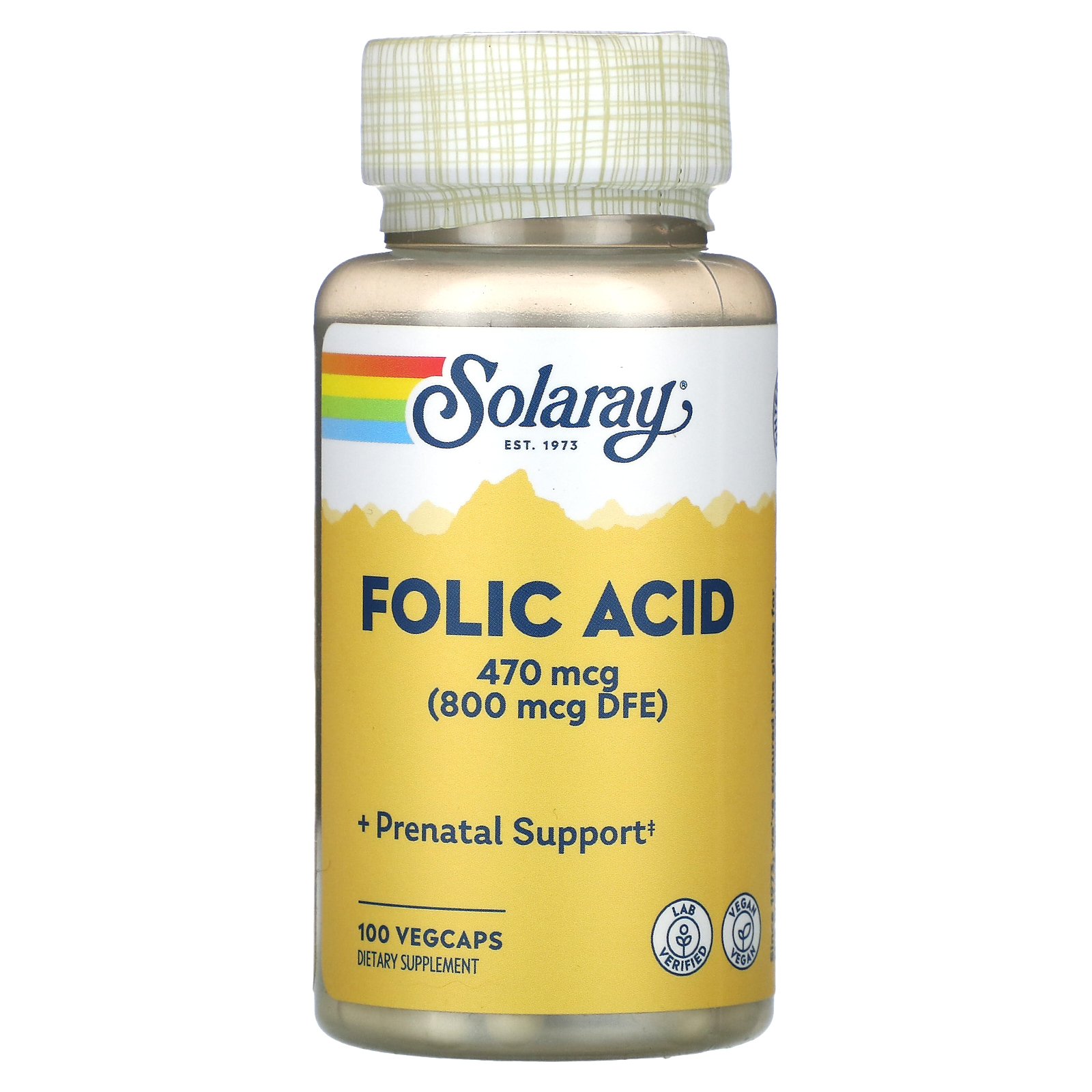 Solaray, Folic Acid, 470 mcg, 100 VegCaps