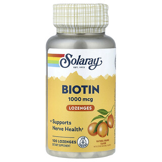 Solaray, Pastillas de biotina, Naranja natural, 1000 mcg, 100 pastillas