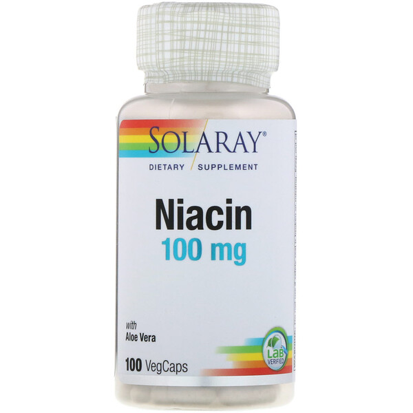 Solaray, Ниацин, 100 мг, 100 растительных капсул