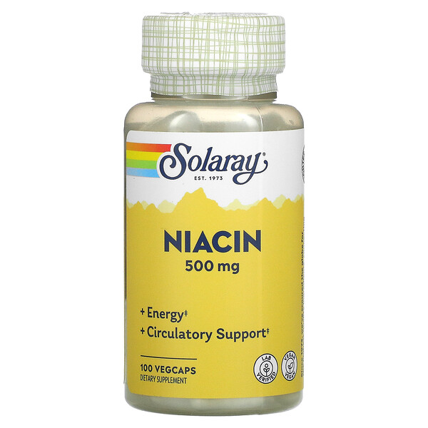 Solaray, ナイアシン, 500 mg, ベジキャップ100錠