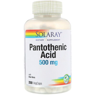 Solaray Пантотеновая кислота, 500 мг, 250 растительных капсул