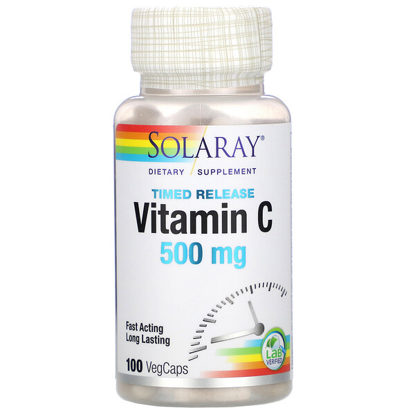 Solaray, Vitamin C, Pelepasan Bertahap, 500 mg, 100 VegCap