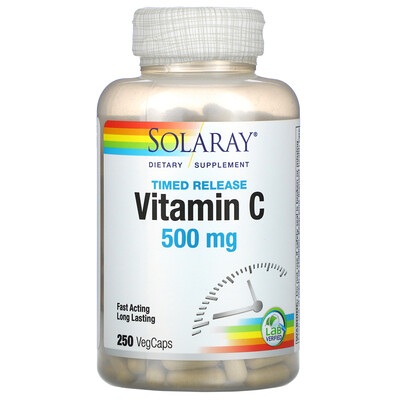 Solaray Витамин C с медленным высвобождением, 500 мг, 250 капсул с оболочкой из ингредиентов растительного происхождения