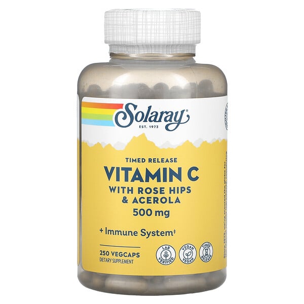 Solaray, Timed Release Vitamin C with Rose Hips & Acerola, 500 mg, 250 VegCaps