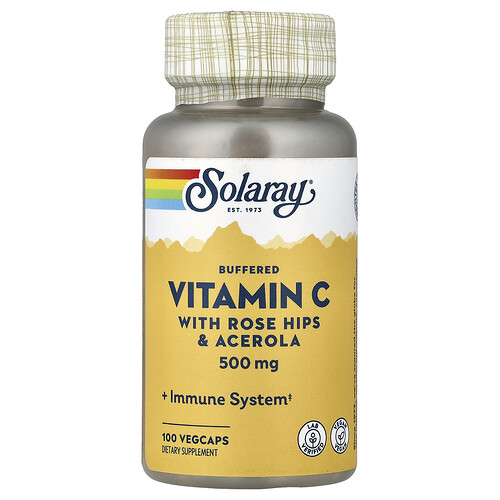 Solaray Buffered Vitamin C With Rose Hips & Acerola, 100 VegCaps