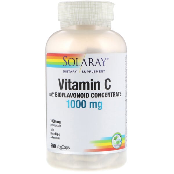 Solaray, Витамин C с концентратом биофлавоноидов, 1000 мг, 250 растительных капсул