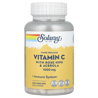 Solaray, Vitamina C de liberación prolongada con rosa mosqueta y acerola, 1000 mg, 100 cápsulas vegetales
