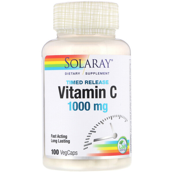 Solaray, Витамин C с замедленным высвобождением, 1000 мг, 100 вегетарианских капсул