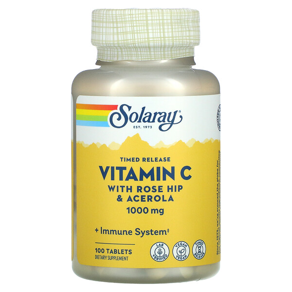 Solaray, ΠΠΈΡΠ°ΠΌΠΈΠ½ C Ρ Π·Π°ΠΌΠ΅Π΄Π»Π΅Π½Π½ΡΠΌ Π²ΡΡΠ²ΠΎΠ±ΠΎΠΆΠ΄Π΅Π½ΠΈΠ΅ΠΌ, Ρ ΡΠΈΠΏΠΎΠ²Π½ΠΈΠΊΠΎΠΌ ΠΈ Π°ΡΠ΅ΡΠΎΠ»ΠΎΠΉ, 1000 ΠΌΠ³, 100 ΡΠ°Π±Π»Π΅ΡΠΎΠΊ
