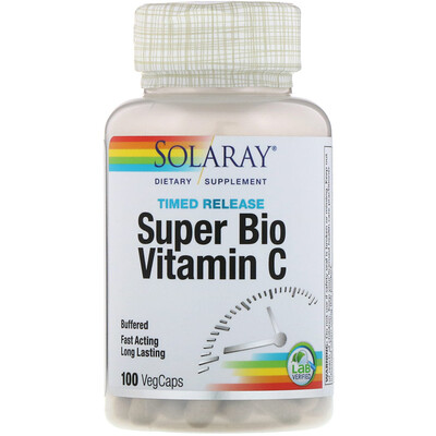 Solaray Super Bio Vitamin C, витамин C медленного высвобождения, 100 вегетарианских капсул